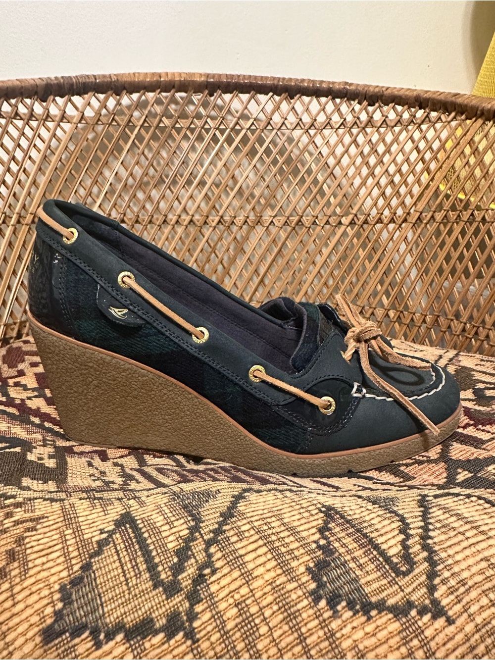 Sperry Navy and Tan Wedge Boat Shoes
